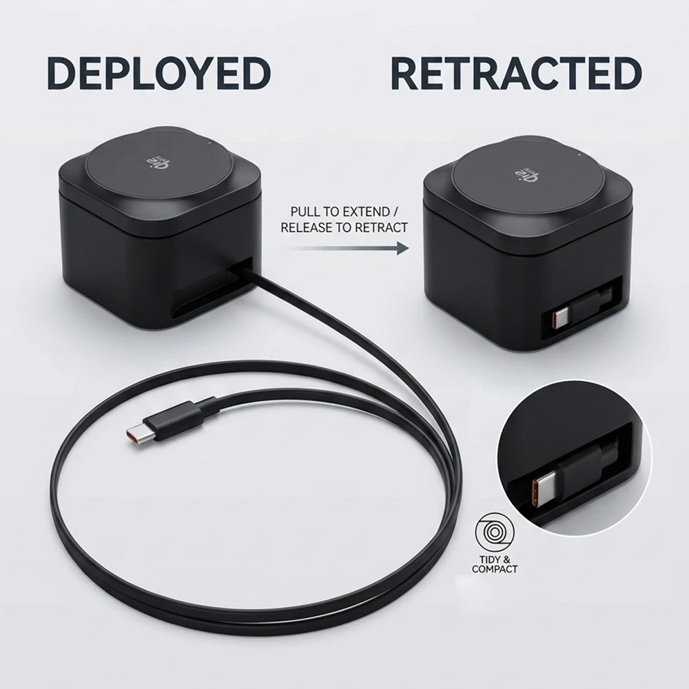 Qi2.2 3in1 Magnetic Wireless Charging Station Retractable Cord 45W Adapter 25W Cube Dock For iPhone 17 16 Pro Max Watch AirPods view 3
