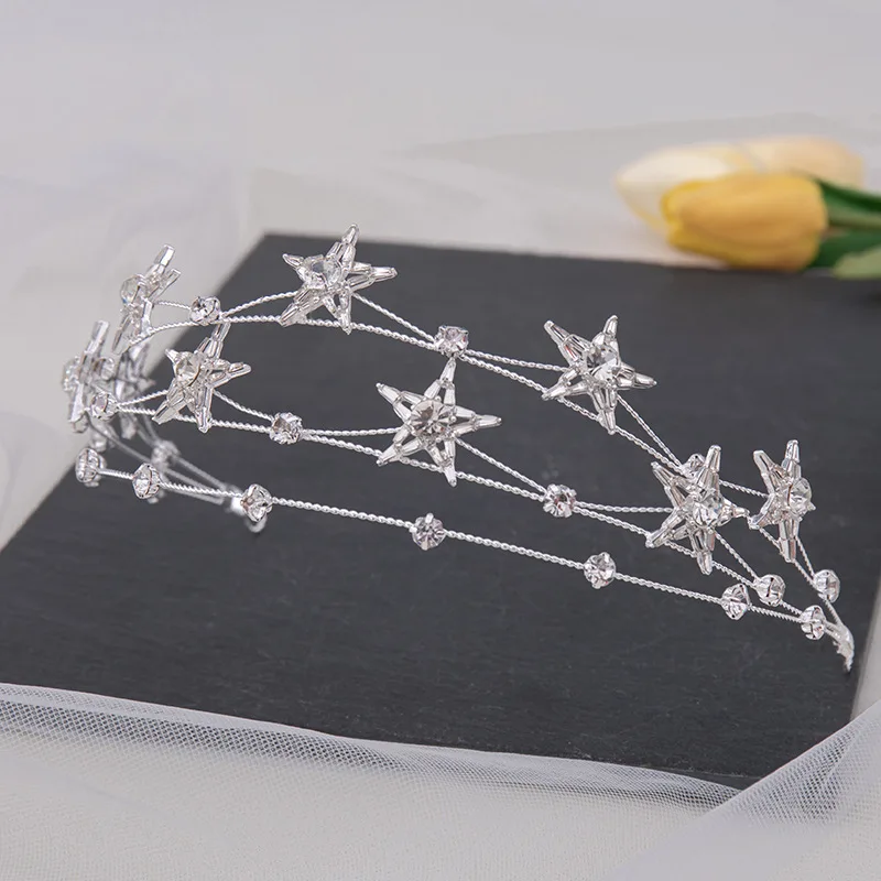 Handmade Multilayer Crystal Star Hairband Bridal Tiara Baroque Crown Rhinestone Pageant Diadem Headband Wedding Hair Accessories