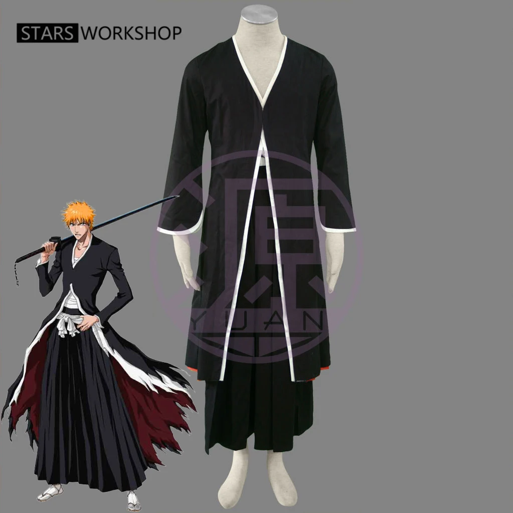 Anime Bleach Kurosaki Ichigo disfraces Cosplay Tensa Zangetsu Kimono Shinigami uniforme chaqueta Kendo pantalones Halloween carnaval traje
