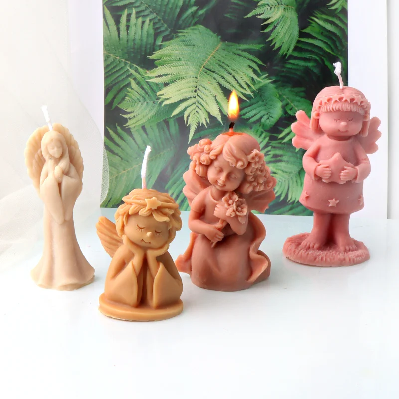 Garland Girl Flower Fairy Silicone Candle Mold Sweety Princess Praying Guardian Angels Fairy of Peace Dove Figurine Craft Mold