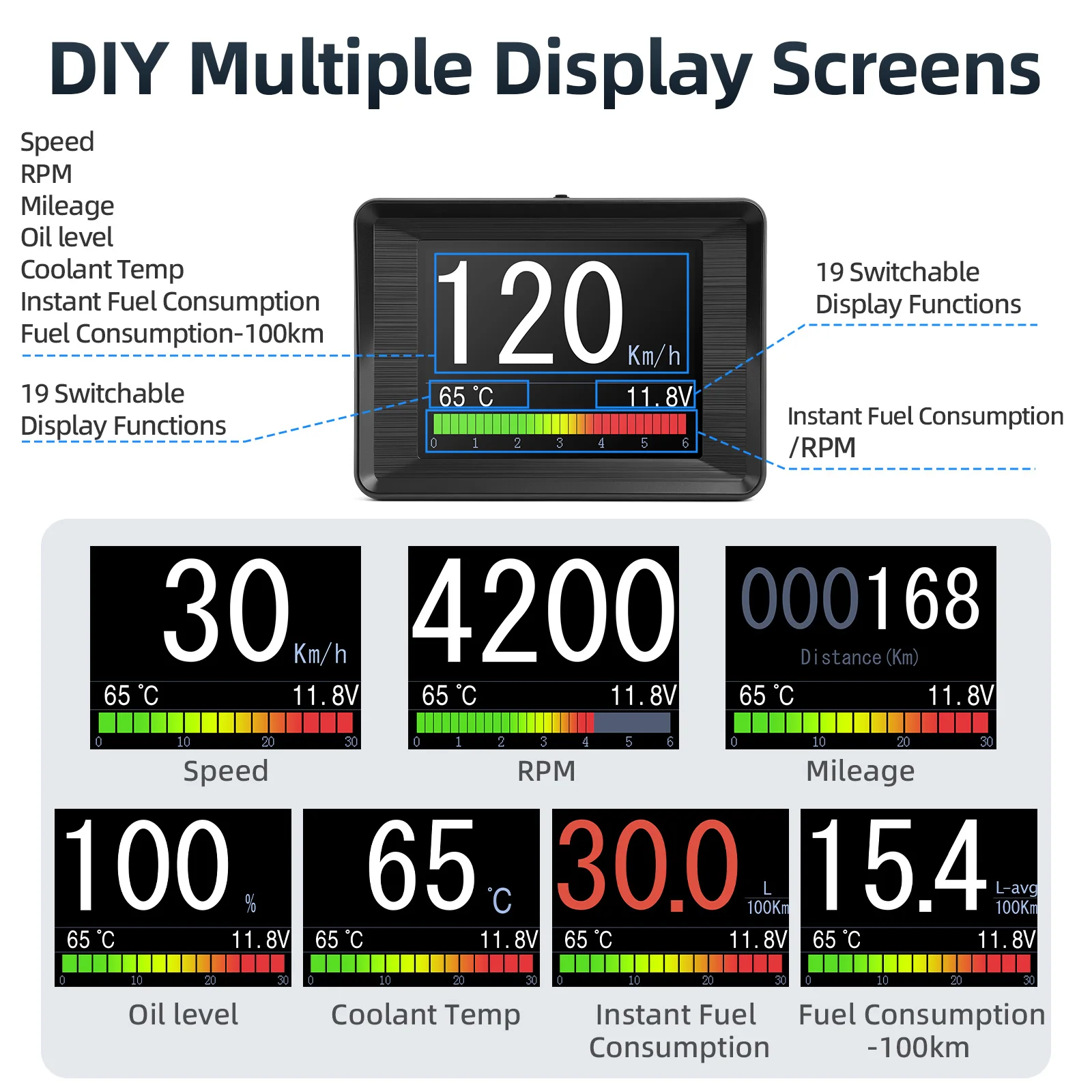 OBD2 On-Board Computer A203 HUD Car OBD Head Up Display Digital Speed RPM Oil Level Fuel Consumption Gauge Display OBD2 Scanner