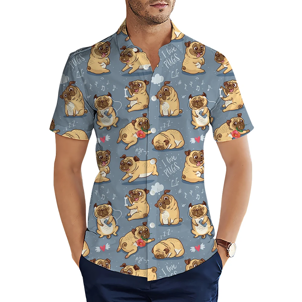 

CLOOCL Men's Shirts Men Hawaiian Casual Button Shirts Animal Pugs 3D Printed Graphics Short Sleeve Beach Blouses Male Tops