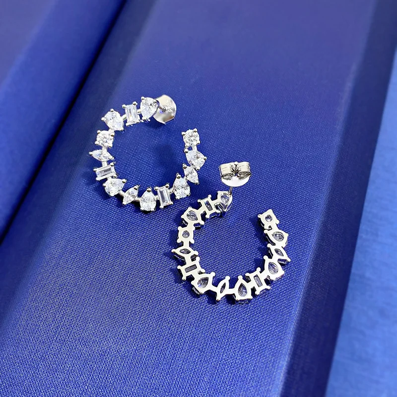 Authentic Real Pawnable 925 Sterling Silver Stud Earrings Circle Shape Similar Diamond Moissanite