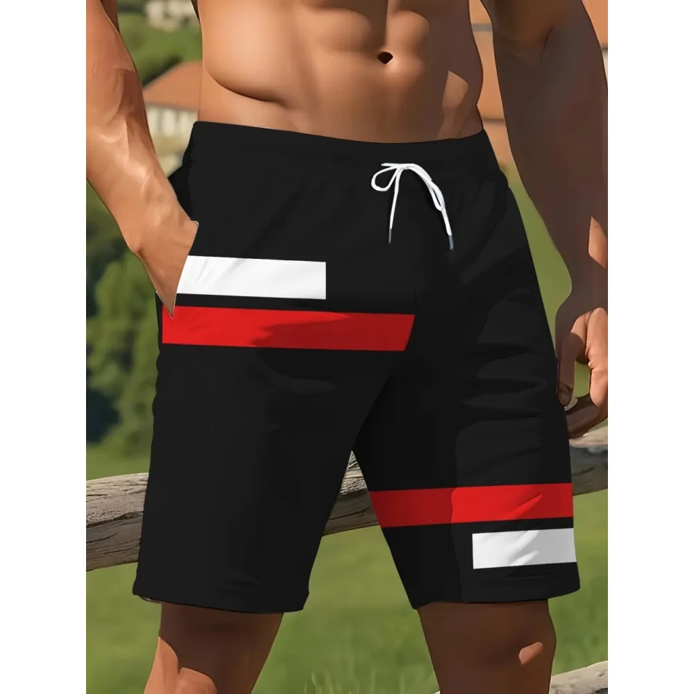 Fashion Stripe Men Drawstring 3D Print Shorts Quick-Dry Swimwear Casual Print Men Swimming Fitness Shorts Summer Clothes for Man