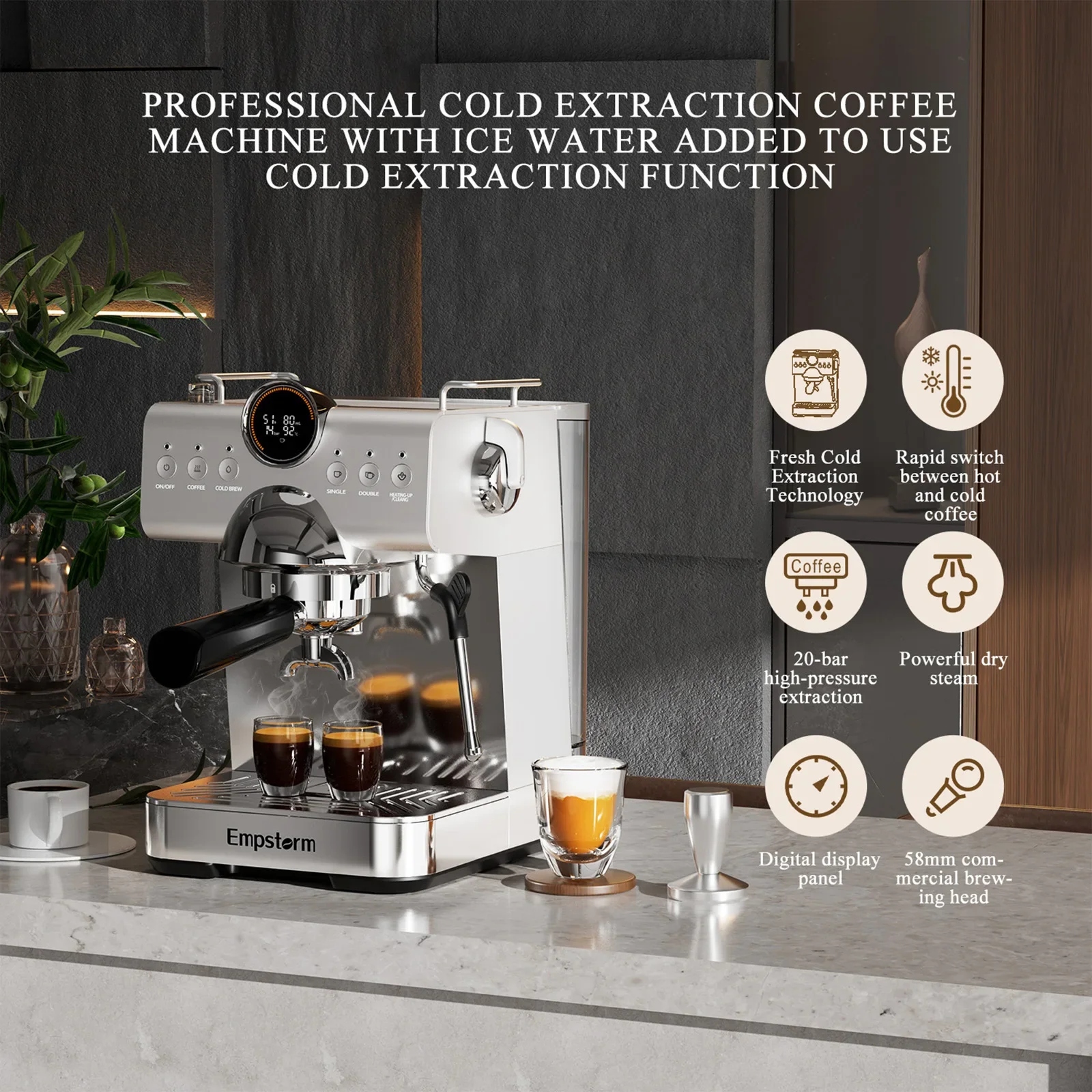 Empstorm CB1 Hoge Prestaties Professionele Koude Koffie Brouwen Functie Elektrische 120 V Semi-automatische Espressomachine Voor thuis