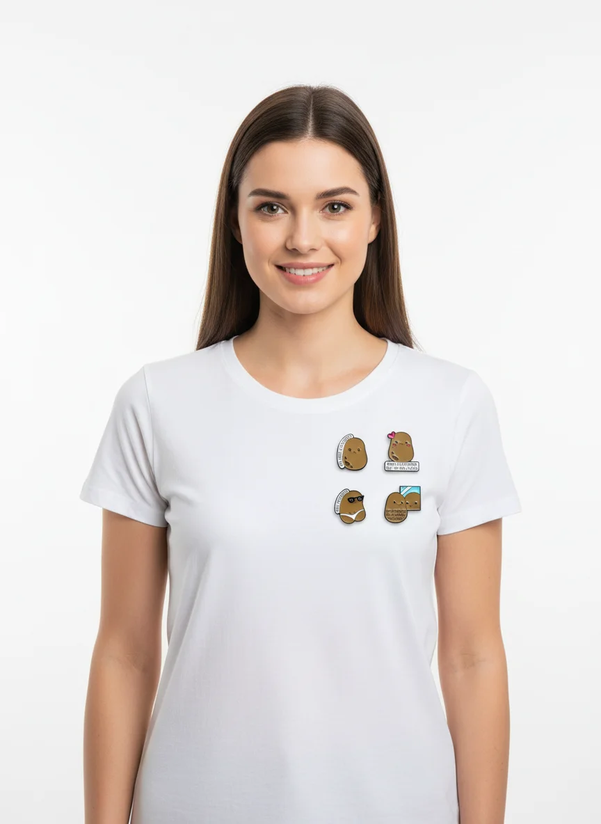4 Styles Sexy Potato Face And Letter Combo Enamel Brooches Funny Smile Anyway Hot Still Cute Tater Design Lapel Pins