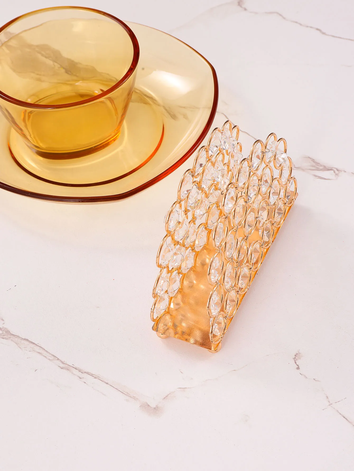 1pc Golden Crystal Napkin Holder Rhinestone Semicircle Napkin Holder For Table Decor,Gold Napkin Storage Rack For Dining Table