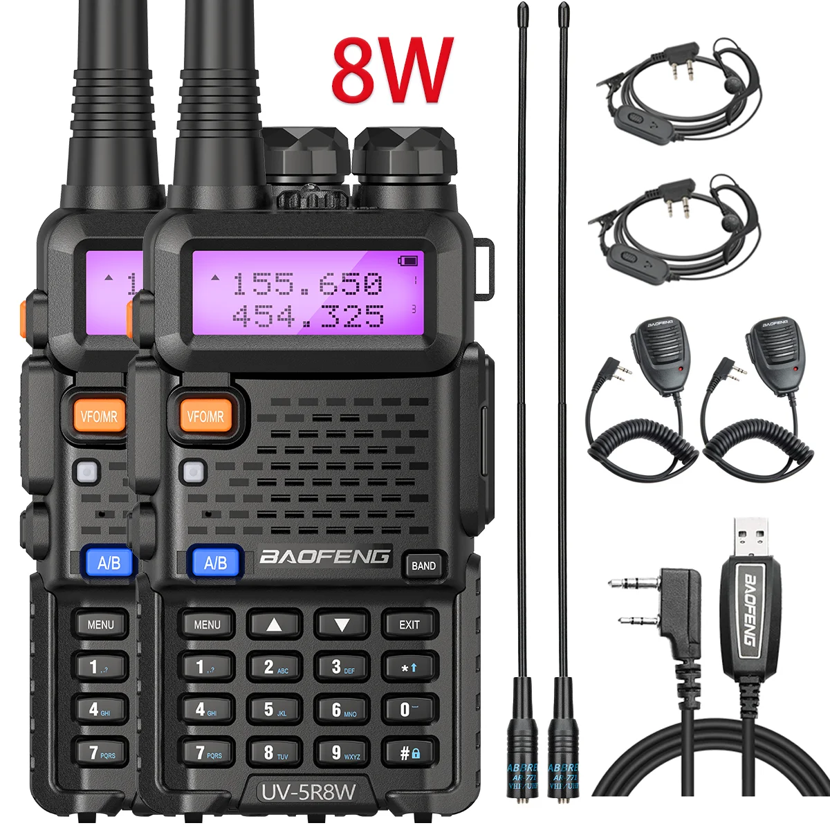 1/2 STKS BaoFeng UV-5R 8 W Tri-Power Walkie Talkie High Power Dual Band Lange afstand 128 CH Draagbare Handheld UV 5R Ham Twee Manier Radio