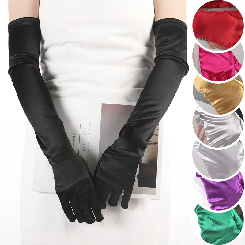 Ladies Sexy Classic Mitten Women Multicolor Adult Stretch Satin Finger 55 Cm Long Gloves Women Flapper Gloves Matching Costume