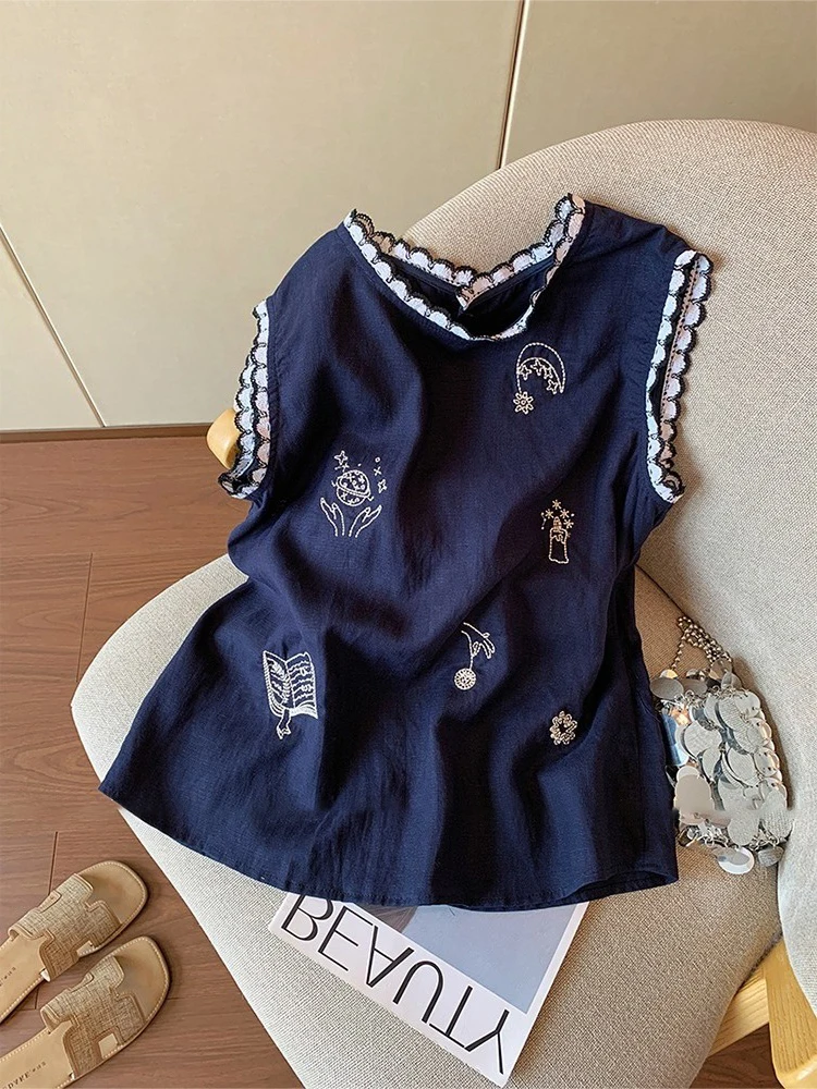 レトロカラーブロックノースリーブベストルーズフィット薄い夏のファッションメンズトップトレンディなショルダーパッドシャツカジュアル快適