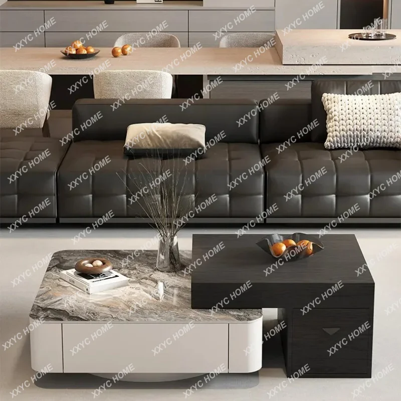 XX light luxury square rock slab coffee table storage living room small apartment furniture retractable combination