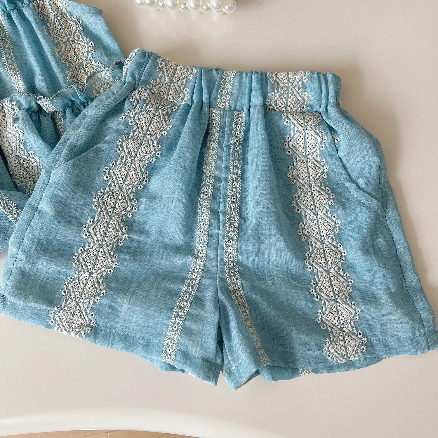 2025 New Korean Children's Summer Sets Sleeveless Lace Kids Girl Clothing Short Style Daily Suits Girls Casual Dress Up Outfits