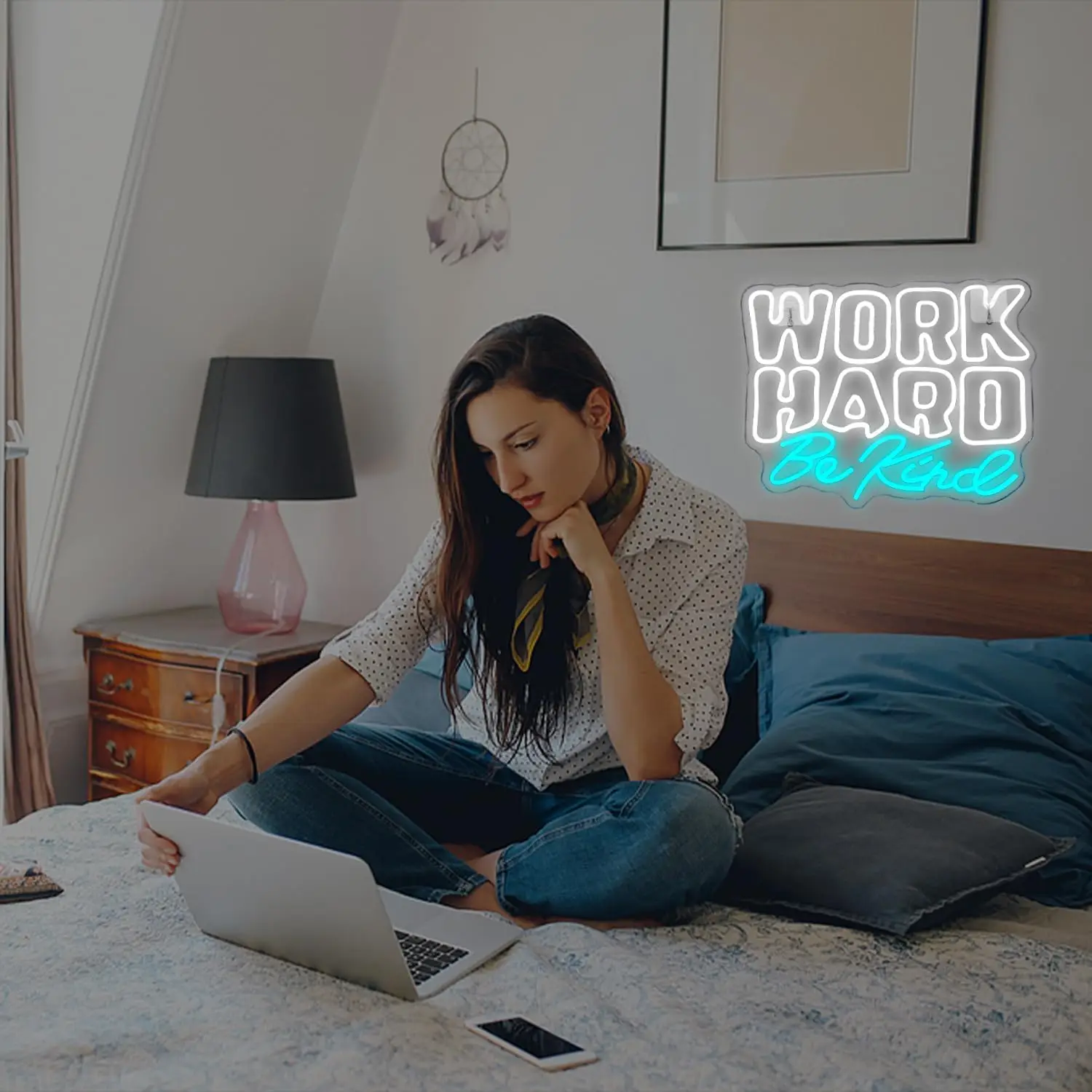 

Work Hard Be Kind Neon Sign Dimmable Neon Signs for Wall Decor Work Hard USB Led Sign for Office Study Room Classroom Bedroom Me