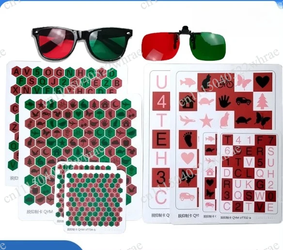 6 pieces VT deinhibition training card amblyopia training card red and green glasses deinhibition training tool