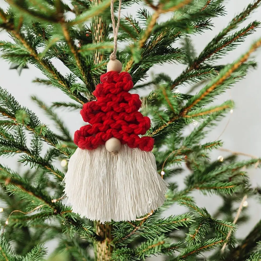 Macrame Christmas Tree Tassel Pendant Santa Cotton Woven Handwoven Christmas Tree Pendant Handmade Wall Hanging New Year