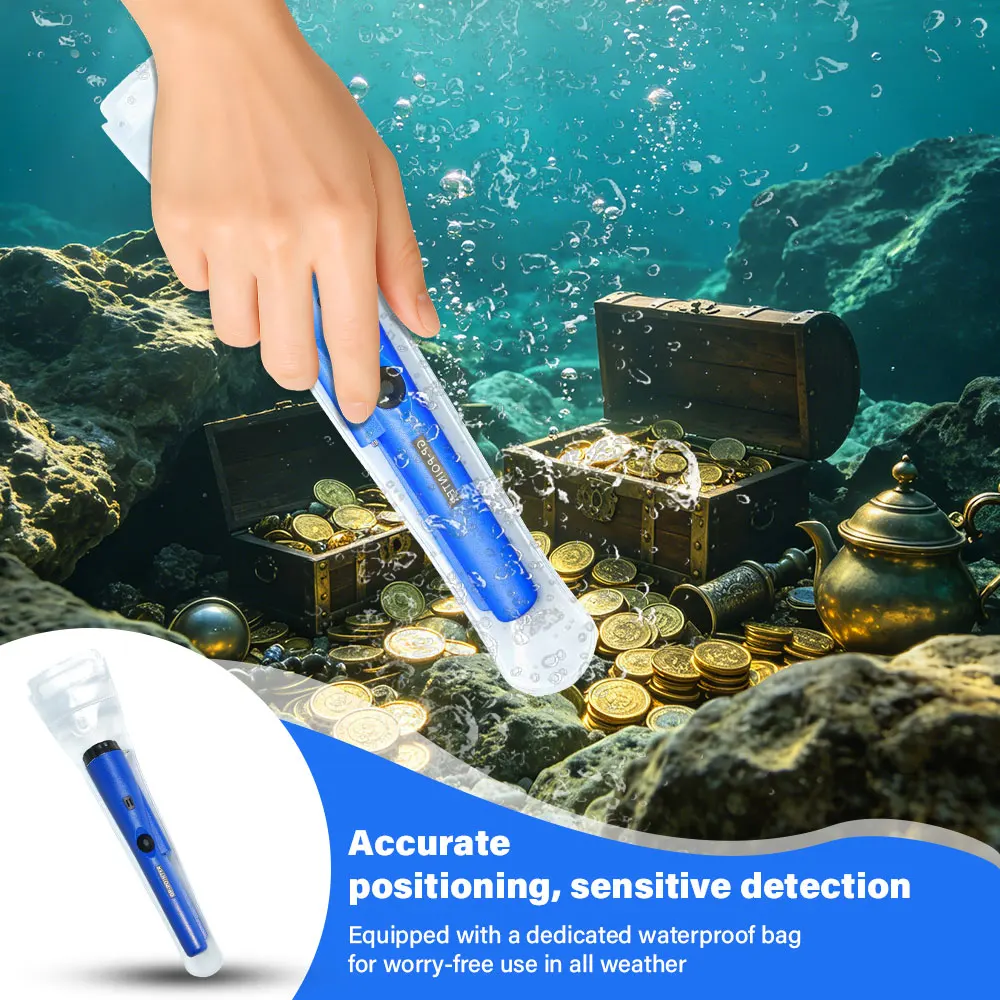 Waterproof Anti-scratch Handheld Pinpointer Metal Detector with 360 Degree Scanning Probe for Treasure Hunters