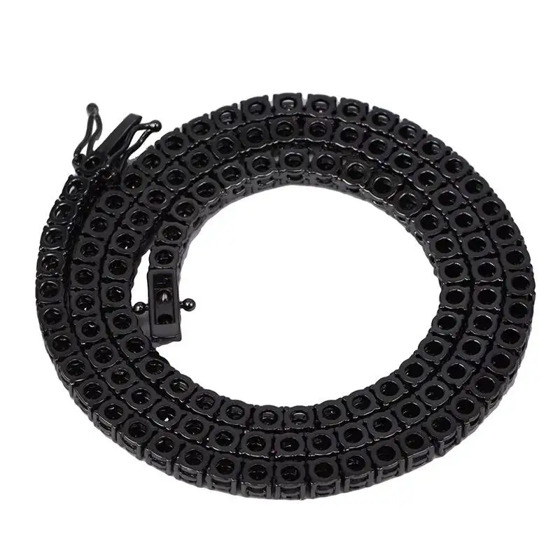 Moissanite S925 4MM Black Diamond Tennis Chain Necklace Hip Hop Jewelry Tennis Necklace for Men & Women