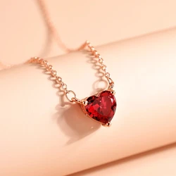 Exquisite Rose Gold Color Red Zircon Heart Pendant Necklace for Women Girl's Chain Necklace Fine Jewelry Gifts