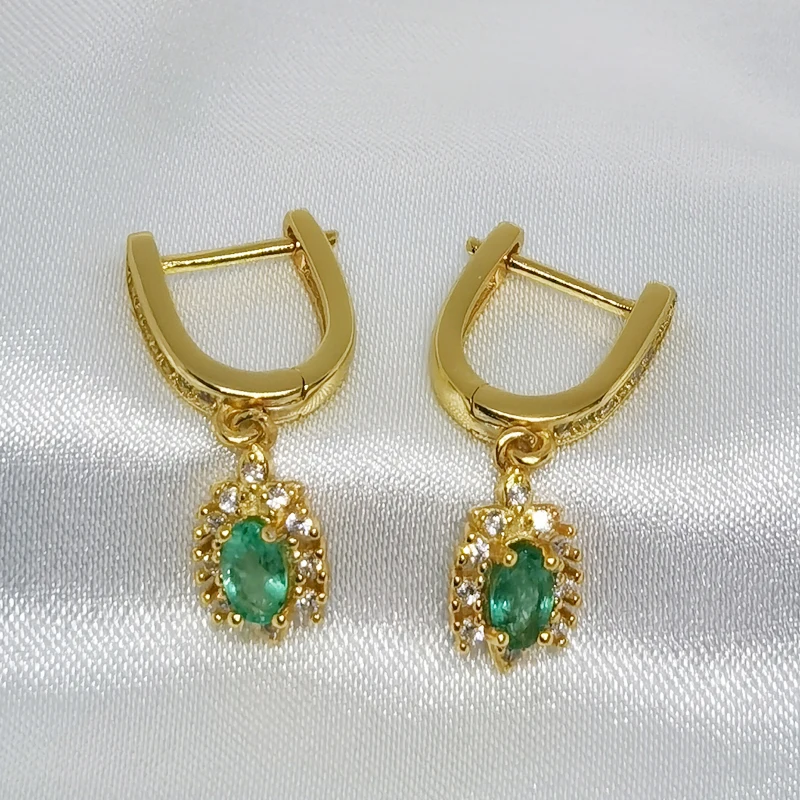 

MeiBaPJ Natural Emerald Gemstone English Clasp Drop Earrings Real 925 Silver Earrings Fine Charm Wedding Jewelry for Women