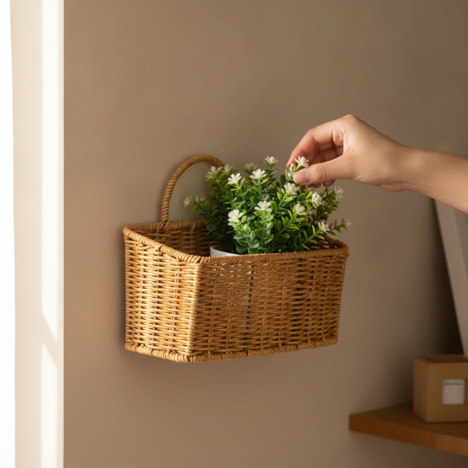 Wall-Mounted Storage Basket Rectangular Hanging Storage Basket Organizer Lightweight Rustic for Entryway, Kitchen