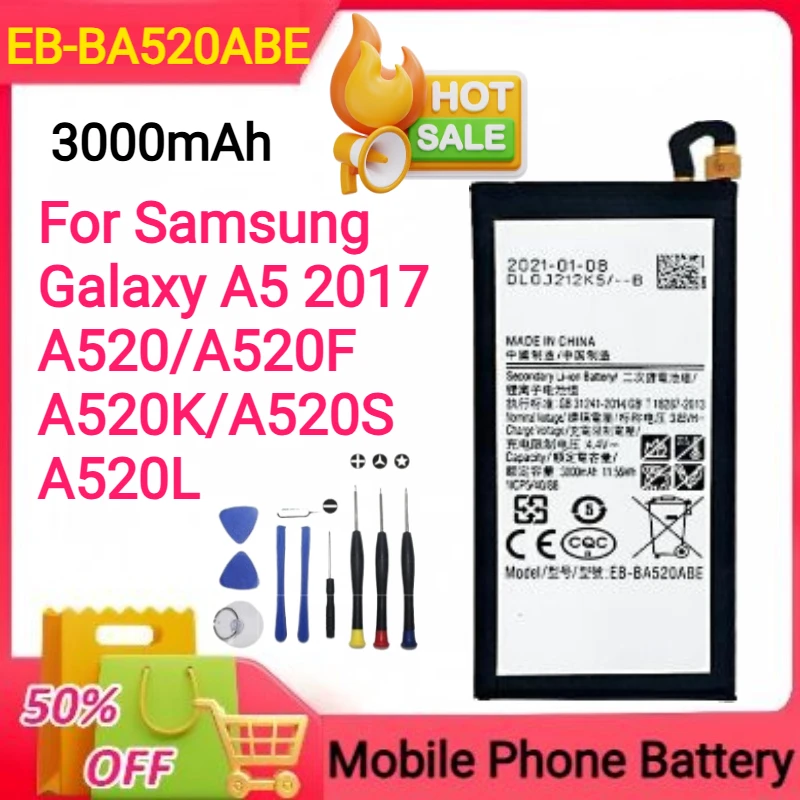 

New 3000mAh EB-BA520ABE for Samsung Galaxy A5 2017 /A520/A520F/A520K/A520S/A520L Mobile Phone Battery+Tools