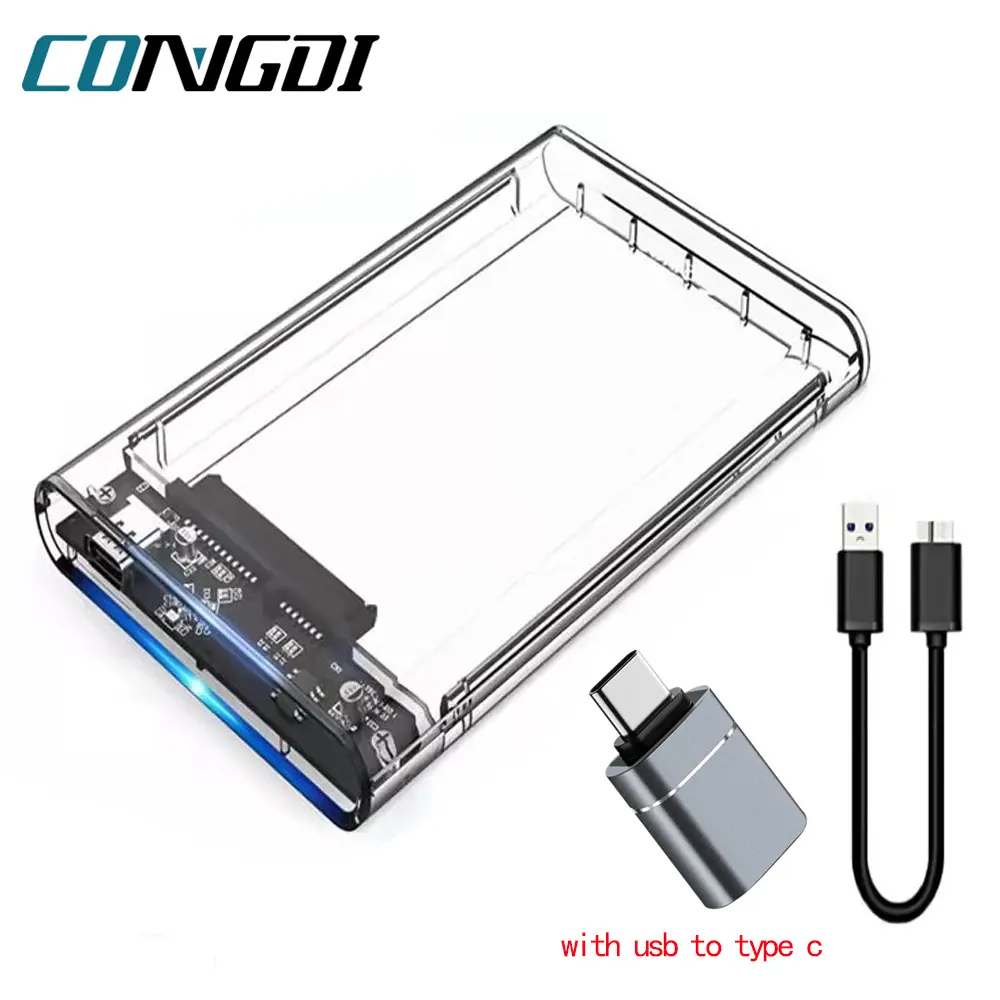 USB 3.0 HDD 인클로저 2.5인치 SATA SSD 하드 드라이브 케이스(5Gbps 전송 속도 포함) 모바일 외부 하우징 하드 디스크 박스 케이블