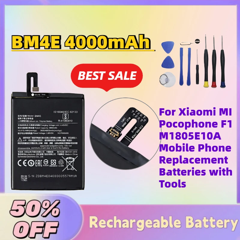 

Fast Shipping New BM4E 4000mAh 3.85V Battery for Xiaomi MI Pocophone F1 M1805E10A Mobile Phone Replacement Batteries with Tools