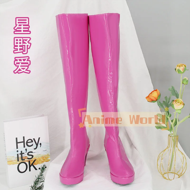 Buty Ai Hoshino Cosplay Anime Hoshino Ai Różowe Botki Damskie Różowe Botki ze Skóry PU