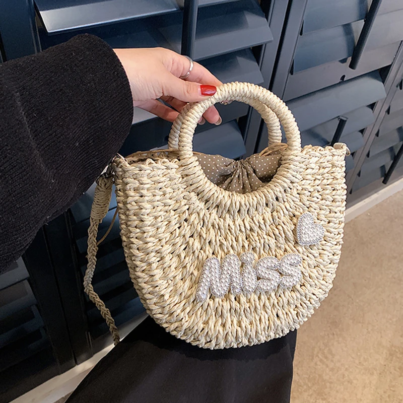 

Fashionable Straw Woven Shoulder Bag Women's Small Bucket Bag Stylish Crossbody Bag Street Trend Summer Hot Sale