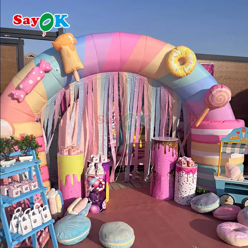 

Sayok Pink Inflatable Birthday Party Arch Gate Candy Donut Inflatable Archway for Outdoor Event
