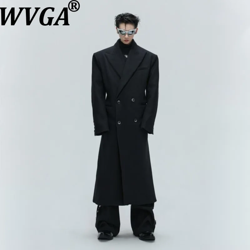 

WVGA осенне-зимнее новое мужское шерстяное пальто с застежкой на талии, утепленные длинные плащи выше колена с подкладкой на плечах W14894