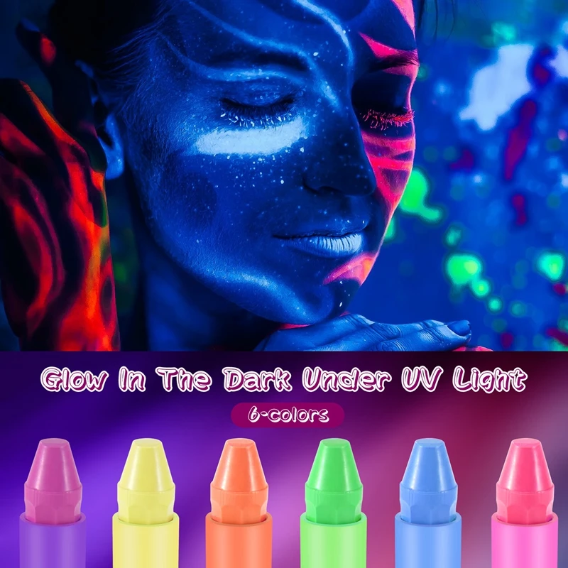 Glow In The Dark Face Body Paint Glow Sticks Markers Makeup Face Painting Kits, For Halloween And Parties