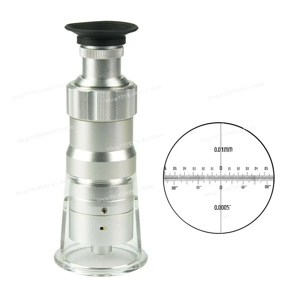 100X LED Pocket Microscope Magnifier Stamp Jewelry Appraisal Evaluation Loupe 0.01mm Measuring Reticle