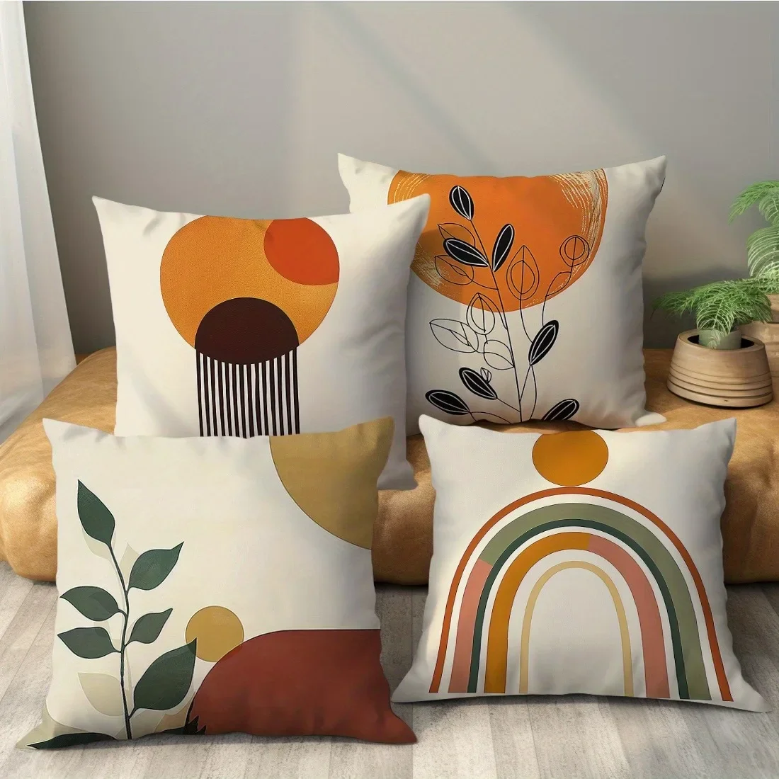 Abstract minimalist line geometric round printed pillowcase Bohemian home room decoration living room sofa cushion cover