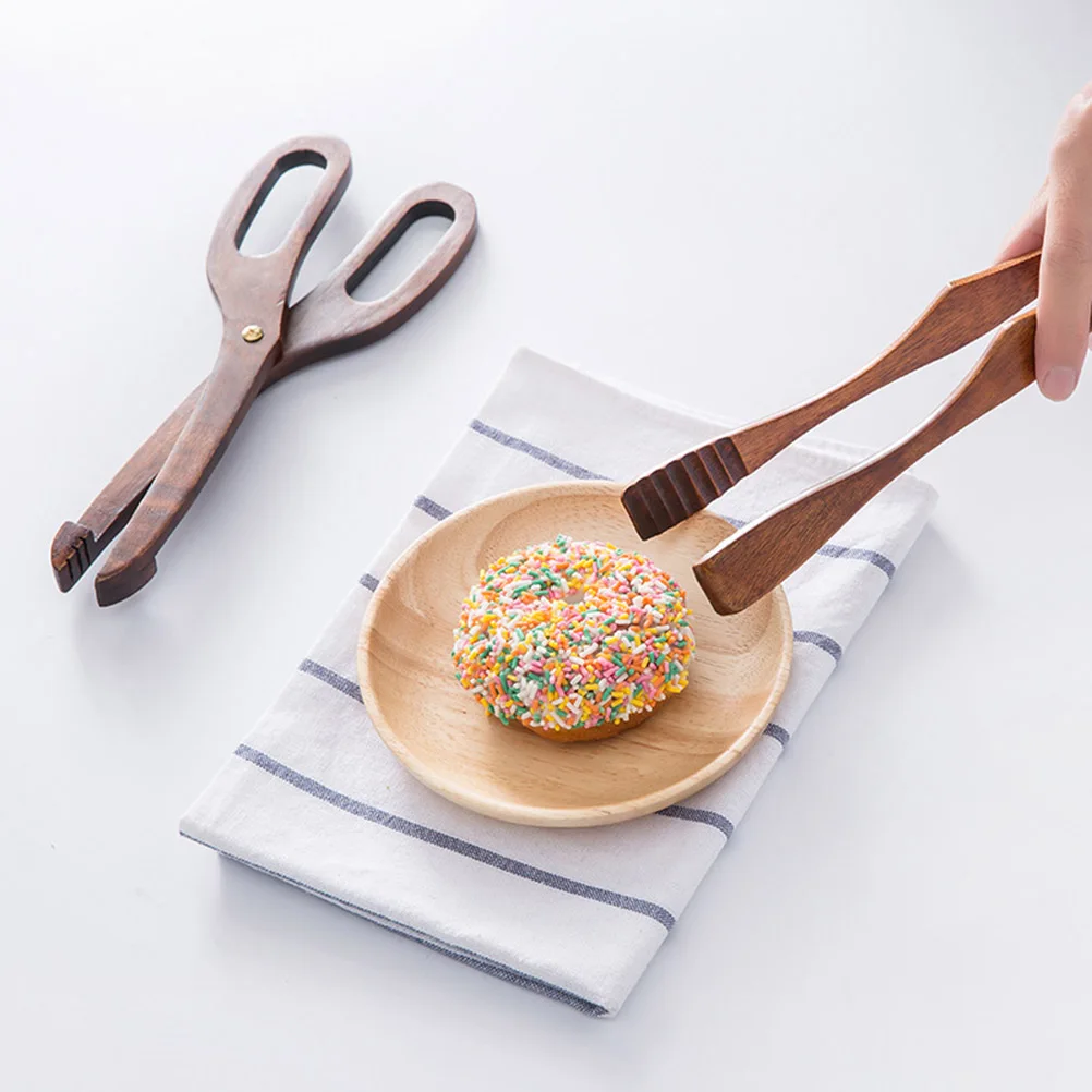 

Creative Wooden Bread Scissors -Friendly Kitchen Tool Fruit Cake Serving Household Gift Food Clip Toast Salad Tongs