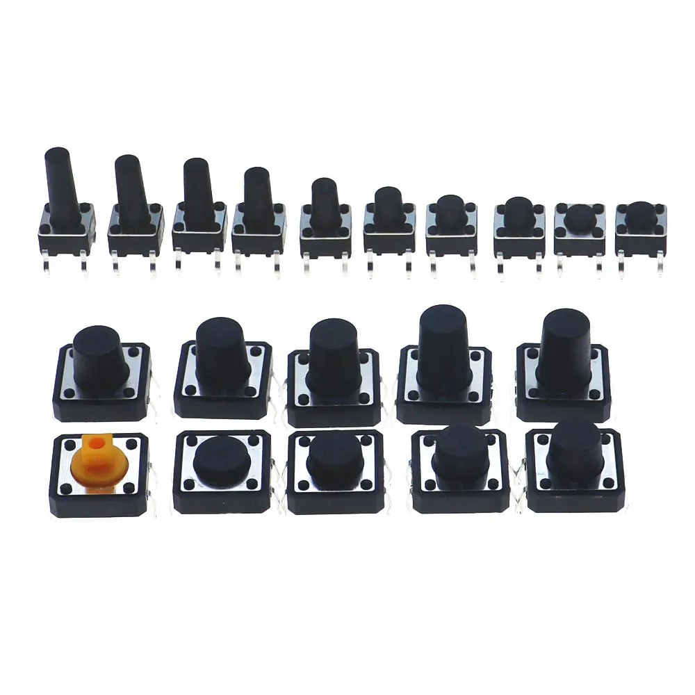 250 pièces 20 valeur 6*6mm 12*12mm H4.3-H13 tactile bouton interrupteur micro instantané tactile kit de classification 4 broches mixte pack kit