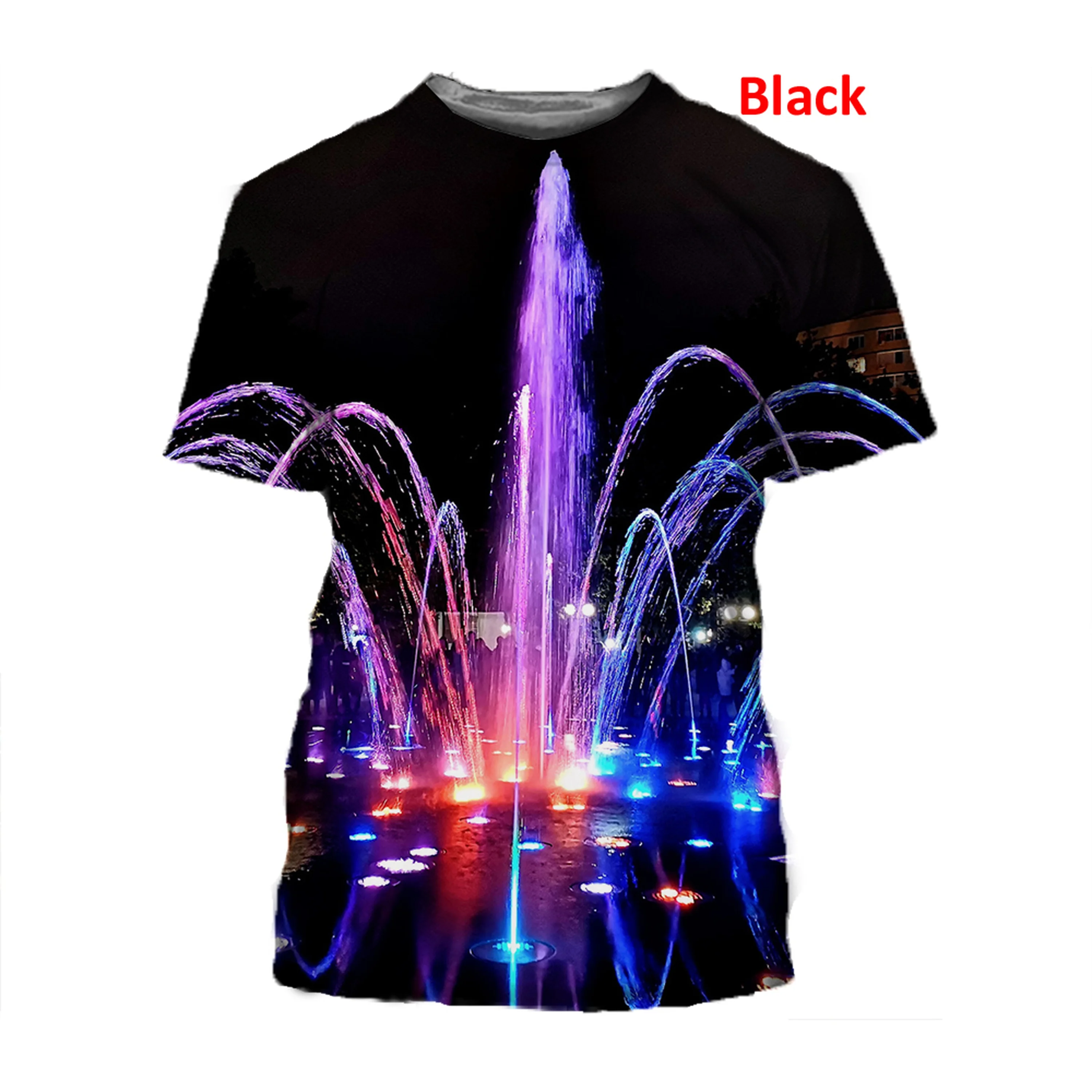 Summer Garden Pond Pool Floating Water Fountain Patterned Printed T Shirt Men Short Sleeve T Shirt Funny Tops