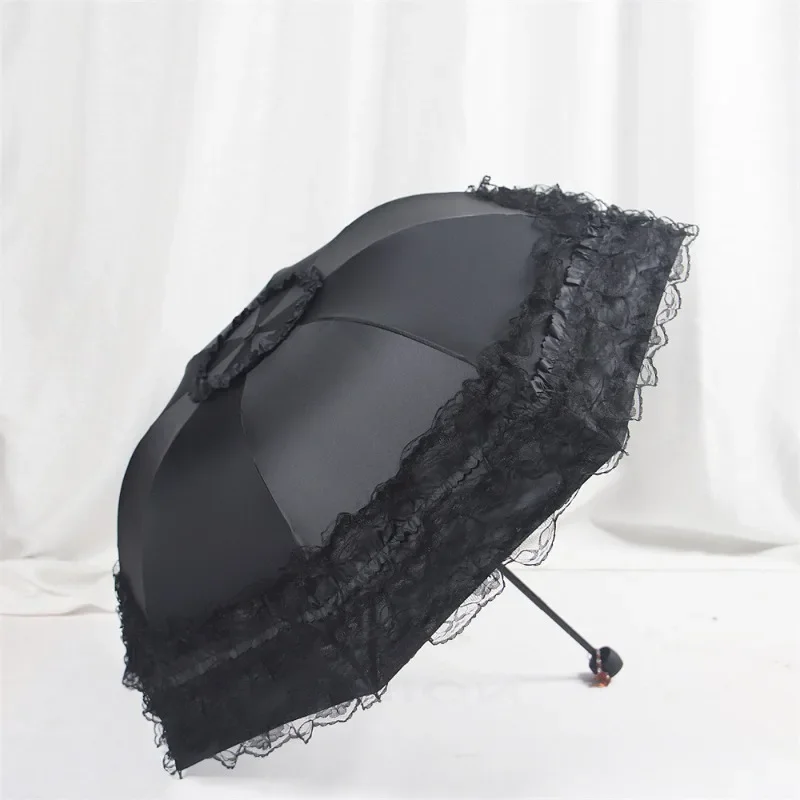 Lace Sun Umbrella Anti- Protection Thickened Black Glue Sun Rain Dual Use Sunshade Portable Umbrella Princess Female Parasol