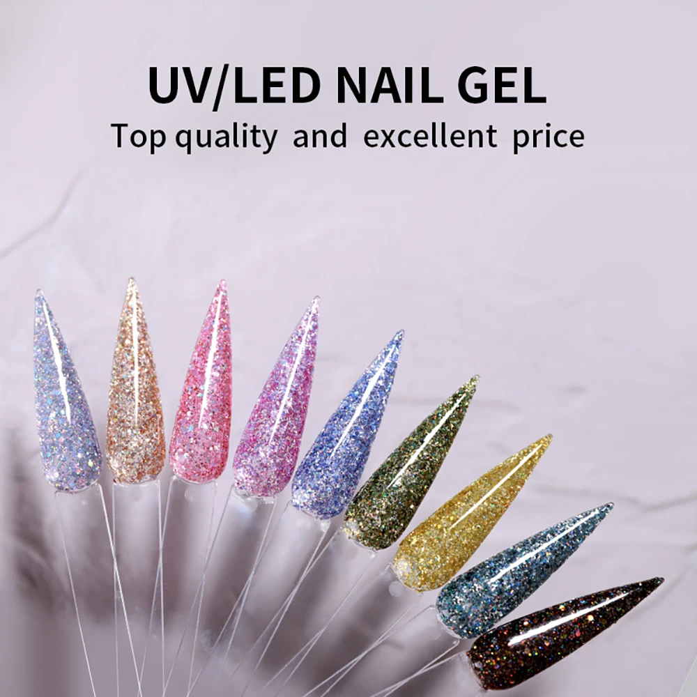 Vendeeni 9 Colors/set Sparkling Sequins Gel Nail Polish Soak Off UV LED Shiny Gel Lacquer Varnish For Nail Art Design 15ml