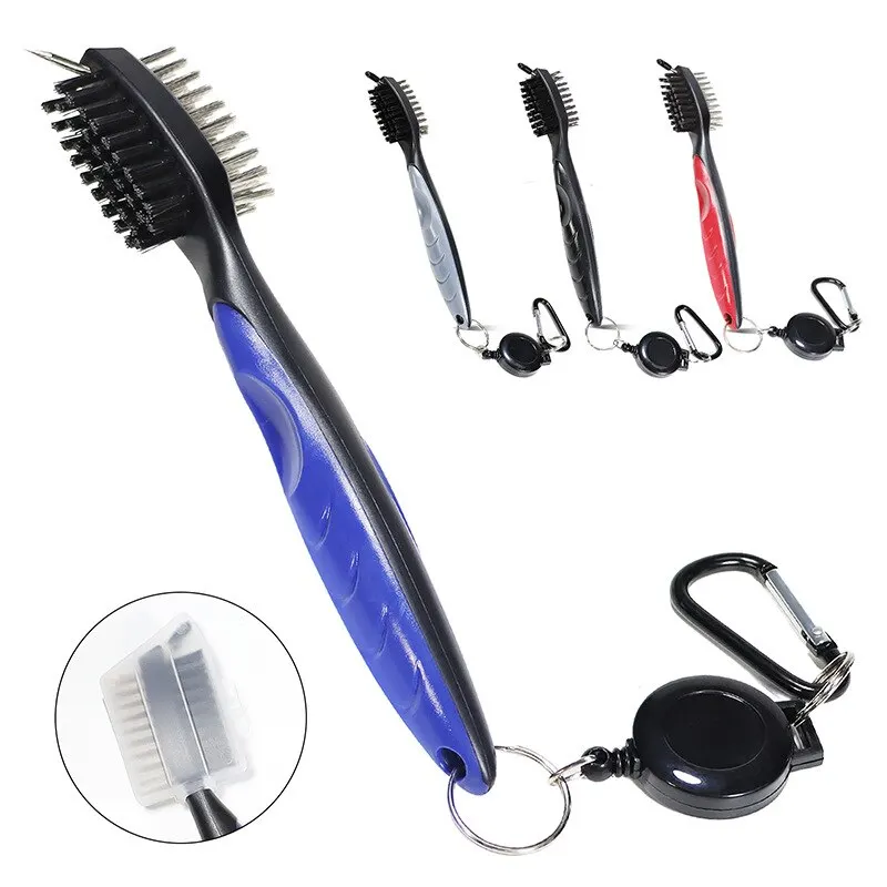 Double-sided Golf Club Cleaning Brush With Retractable Cord And Aluminium Hook Portable Golf Cleaning Supplies