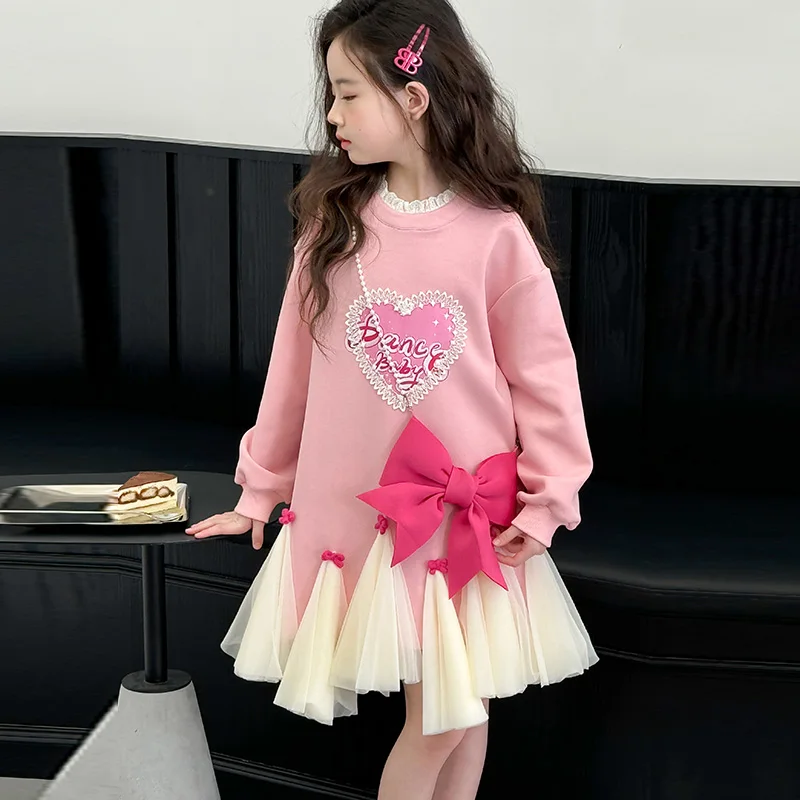 

Платье для маленьких девочек, осеннее кружевное платье принцессы с бантиками, детская юбка, школьная одежда, детская повседневная одежда, платье для малышей и подростков