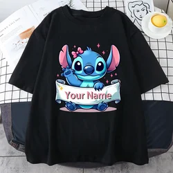 Disney Stitch Anime Patterns Fun Printing Top Harajuku Casual T-shirt Summer Fashion Black Short Sleeve Y2K Women Cotton Tshirt