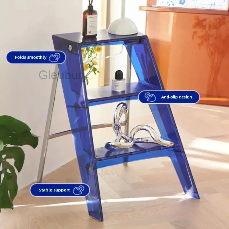 Multi Functional Transparent Folding Ladder for Household Use, Nordic Acrylic Ladder Stool, Indoor Anti Slip Three-step Ladder view 6