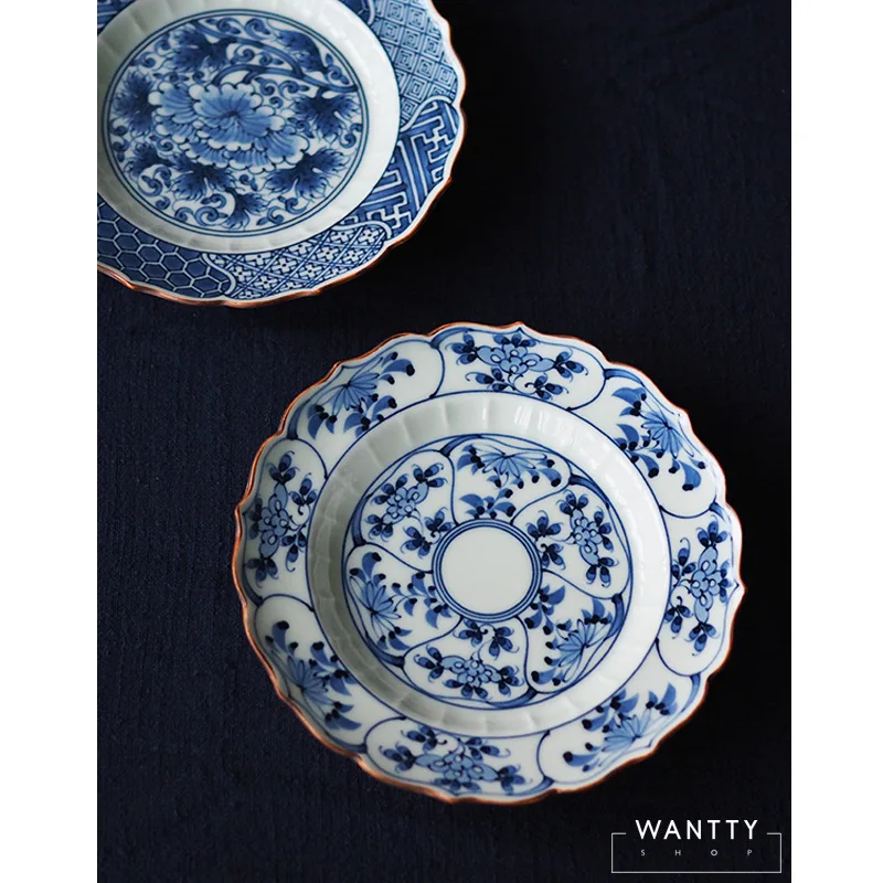 Japanese-Style Arita-yaki Hand-Painted Vintage Blue-White Ceramic Plate, Dinner Plate, Nut Dish, Dessert Plate