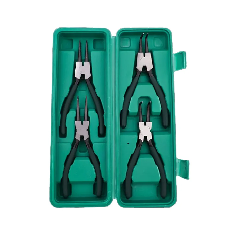 4-piece retaining ring pliers set, retaining ring and spring removal tools, inner and outer retaining ring bending pliers.
