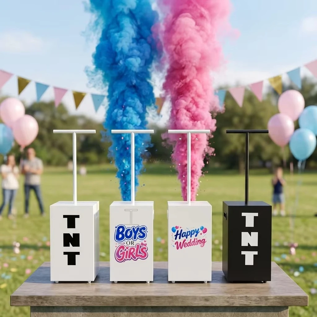 New Gender Reveal Cannon Machine TNT Box Powder Smoke Fog Confetti Blaster Remote Control Button Control Switch