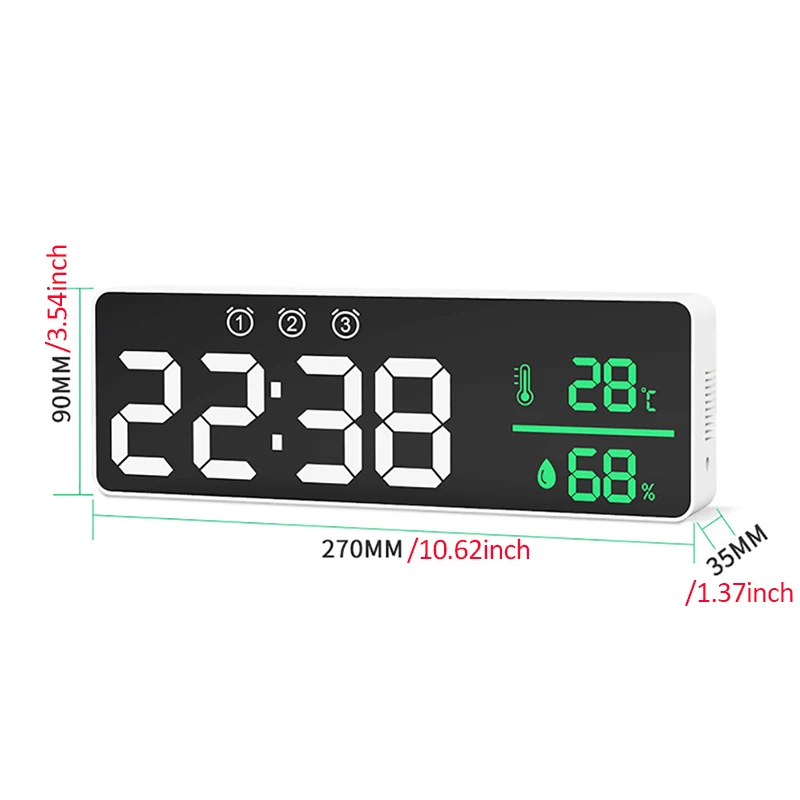 Multifunctional Thermometer Hygrometer Alarm Clock 12/24H 3 Alarms Electronic Large Screen LED Clock Wall-mounted Wall Clock