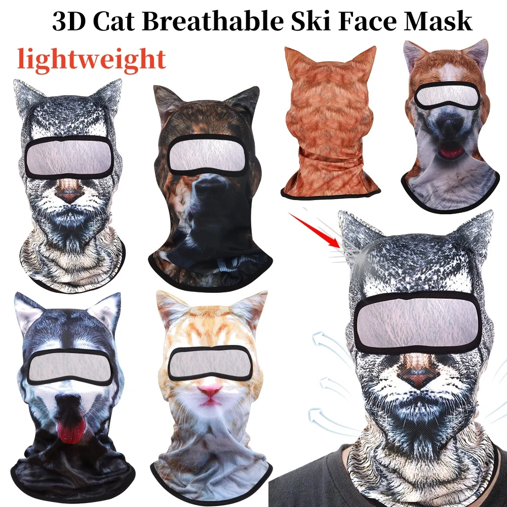 

3D Cat Balaclava Cute Animal Print Balaclava Breathable Ski Face Mask Snowboard Hat UV Protection Motorcycle Head Cover for Out