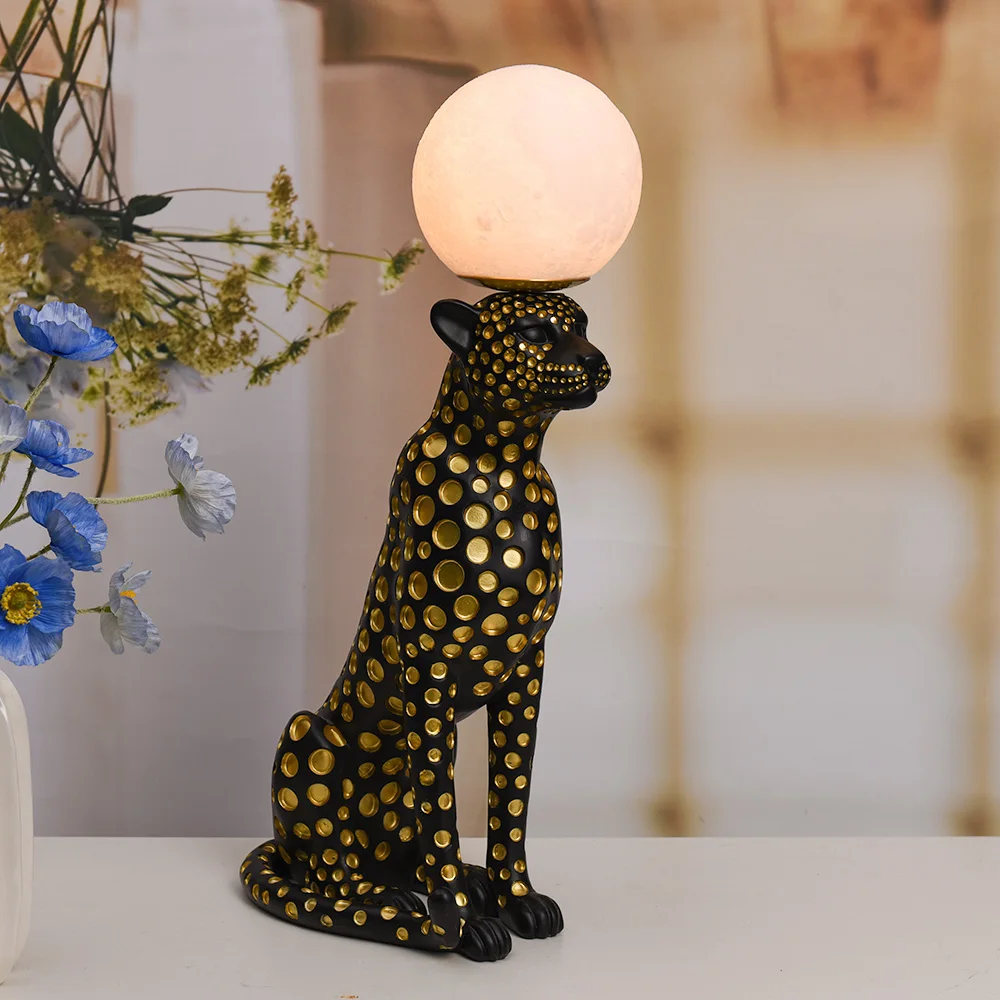 

Life Size Art Abstract Leopard Sculpture with Lamp Animal Floor Lights Living Room Hotel Statue Decorative Light