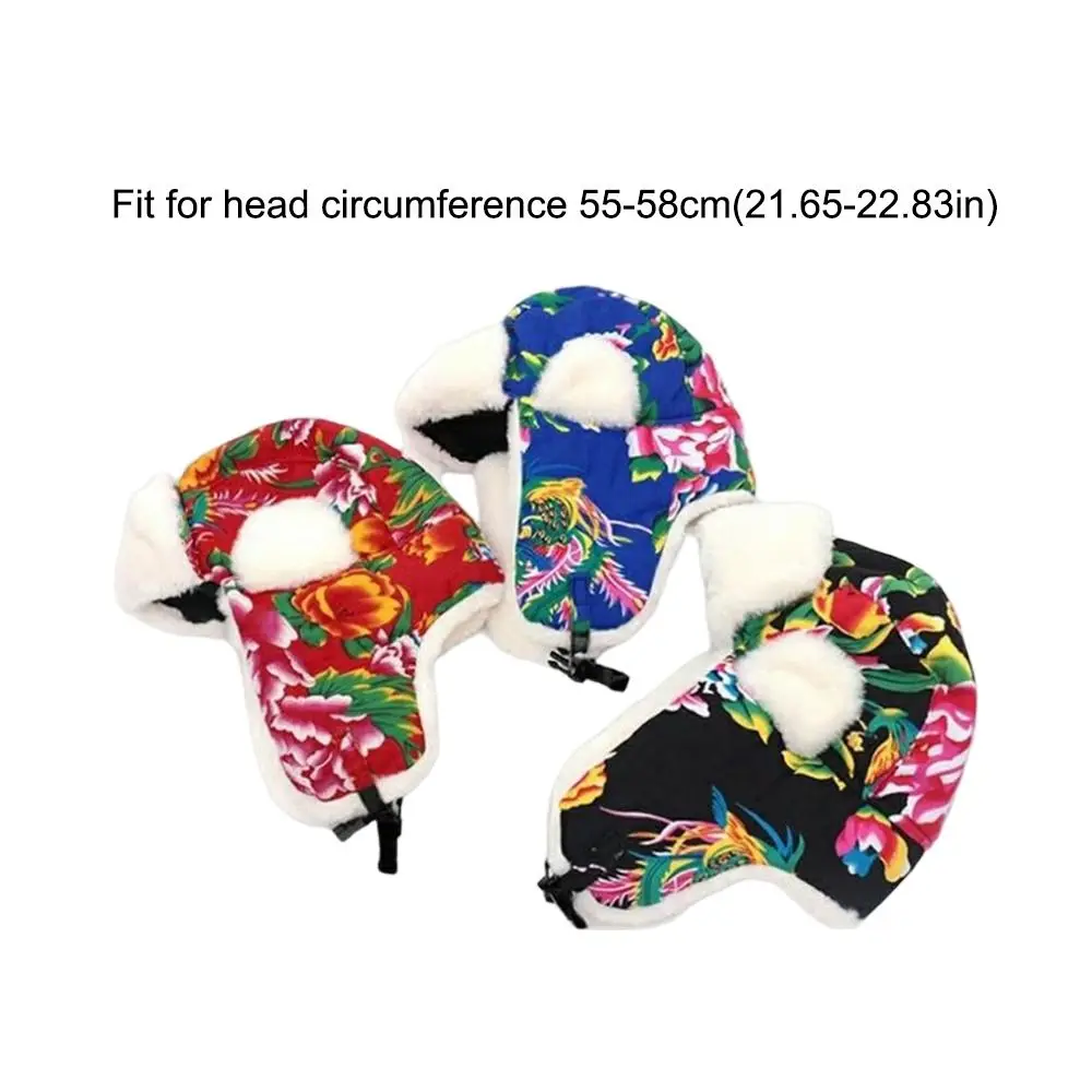 أزياء الشتاء الدافئة سدادات حماية الأذن قبعة زهرة القماش الرجعية العرقية نمط هود قبعة سميكة ليو فنغ قبعة للنساء